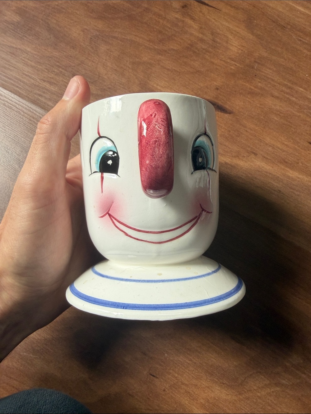 Vintage White Ceramic Clown Face Decorative Cup with Red Nose